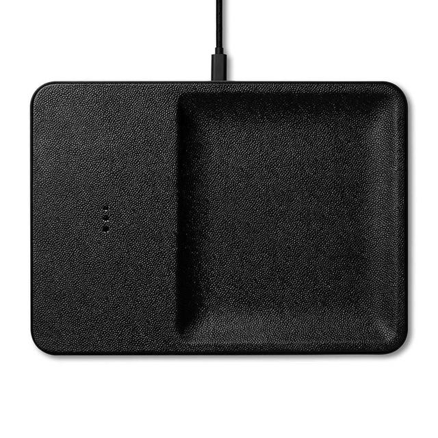 Courant Catch:3 Classics - Italian Leather Wireless Charging Station and Valet Tray (Black) - Compatible with iPhone 15, 14, 13, 12, 11, X, Galaxy S21, S20, Note, AirPods, AirPods Pro