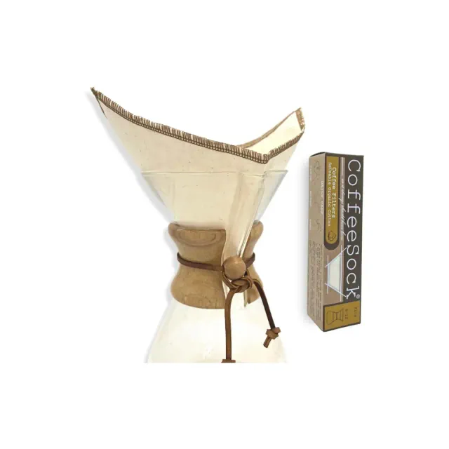 CoffeeSock ’The Original’ Reusable 100% Organic Cotton Coffee Filters - 2 pk - Fits Chemex® 6-13 Cup Coffee Makers | Coffee Sock Cloth Coffee Filter