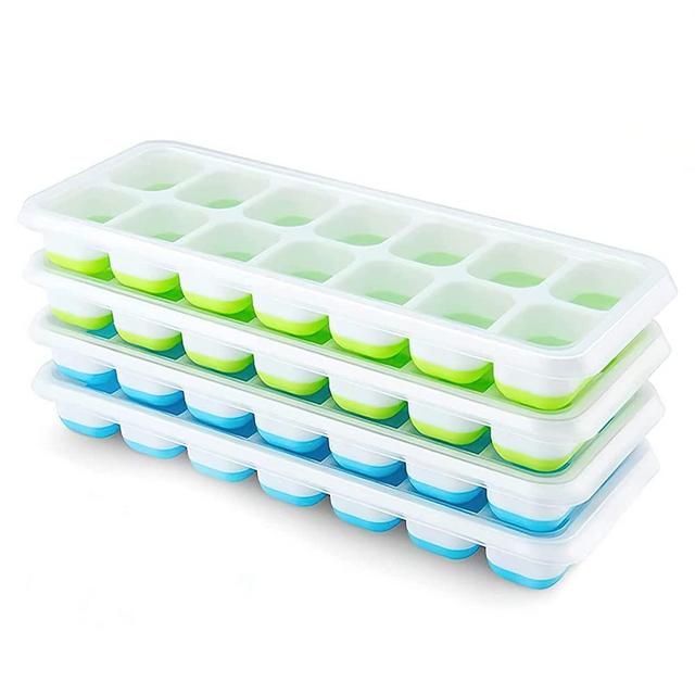 Ice Cube Tray with Lid, Ice Trays for Freezer Comes with Ice Bin, Ice Lid  and Tongs, Press to Release All Ice Flexible Durable Plastic Stackable  Design,BPA Free - China Ice Cube