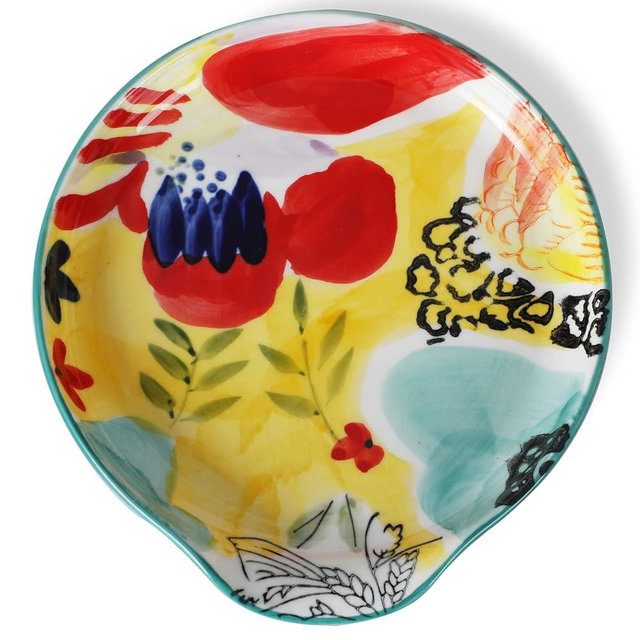 Colorful Hand Painted Spoon Rest 5 Inches Ceramic Spoon Holder for Kitchen Counter Stove Top, Dishwasher Safe, Multicolor