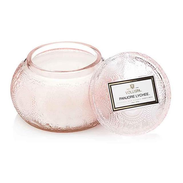 Voluspa Japonica Embossed Glass Chawan Bowl Candle, Panjore Lychee, 14 Ounce