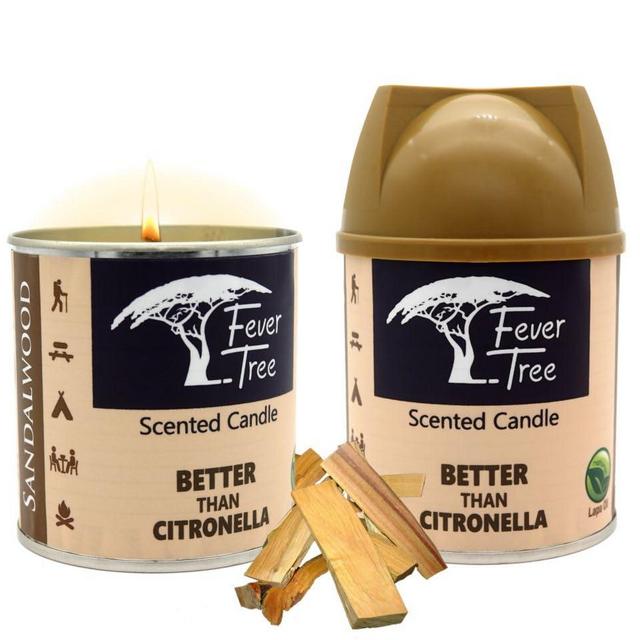 Fever-Tree Candle Set - 2 x 0.5lb Sandalwood Scented Candles, Better Than CITRONELLA, Long Burning, for Outdoor and Indoor use. 30 Hours Each, 60 Total Hours.
