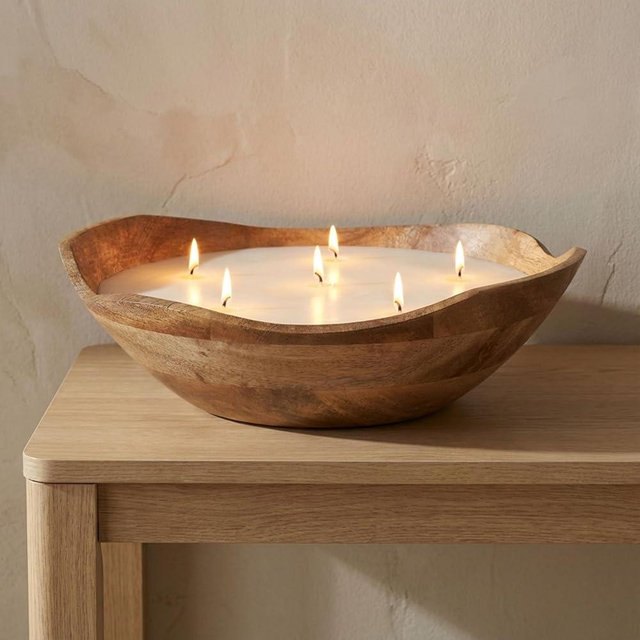 Sagebrook Home Vanilla Curvy Wood Bowl Candle Natural for Indoor Home Décor