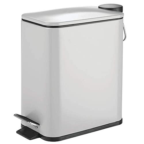 mDesign 5 Liter Rectangular Small Steel Step Trash Can Wastebasket, Garbage Container Bin for Bathroom, Powder Room, Bedroom, Kitchen, Craft Room, Office - Removable Liner Bucket - Gray