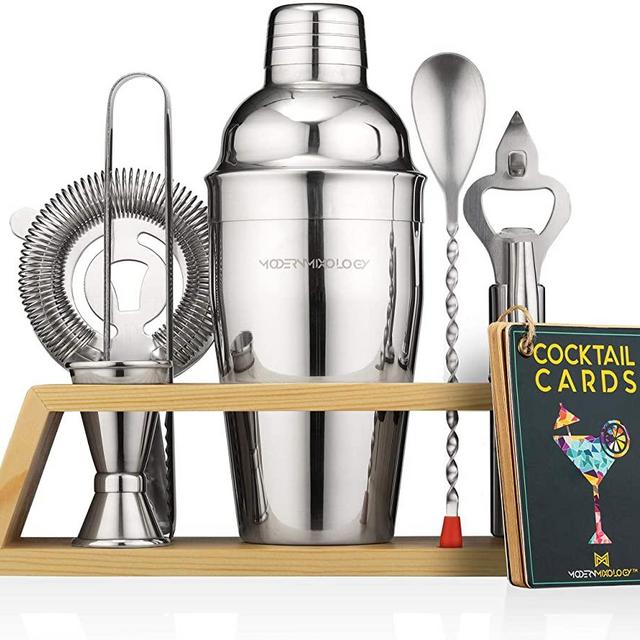 Mixology Bartender Kit with Stand | Bar Set Cocktail Kit Shaker Set for Drink Mixing - Bar Tools: Martini Shaker, Jigger, Strainer, Bar Mixer Spoon, Tongs, Bottle Opener | Best Bar Set for the Home