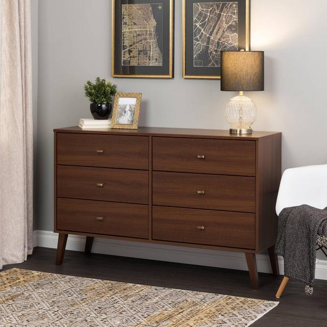 Milo Mid-Century Modern 6 Drawers Dresser Cherry - Prepac