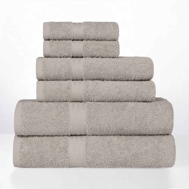 Quick-Dry 6-Piece 100% Cotton Towel Set, Stone Grey - Blue Nile Mills