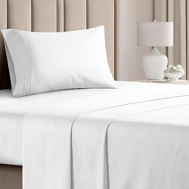 Twin XL Sheet Set - 3 Piece - Fits College Dorm Rooms - Hotel Luxury Bed Sheets - Extra Soft - Deep Pockets - Easy Fit - Breathable & Cooling - White Bed Sheets - Twins