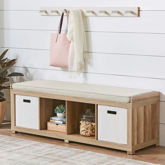 Better Homes and Gardens 4-Cube Organizer Storage Bench, European Oak