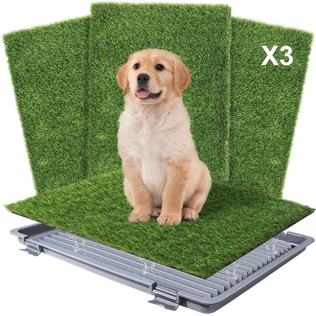 Dog Grass Pad with Tray: Reusable Training Pad with 3-Pack Replaceable Artificial Grass - Quick Absorbent Indoor Portable Dog Patio Potty, Washable Pee Pad for Small Medium to Large Dog, 22"x18" Grey