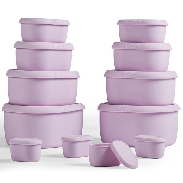ISSEVE 12Pcs/Set Nesting Silicone Food Storage Containers with Lids, BPA Free Reusable Meal Prep Silicone Containers Airtight, Freezer Dishwasher Safe (33.8oz, 20oz, 10oz, 6.7oz, 1.3oz) (Purple)