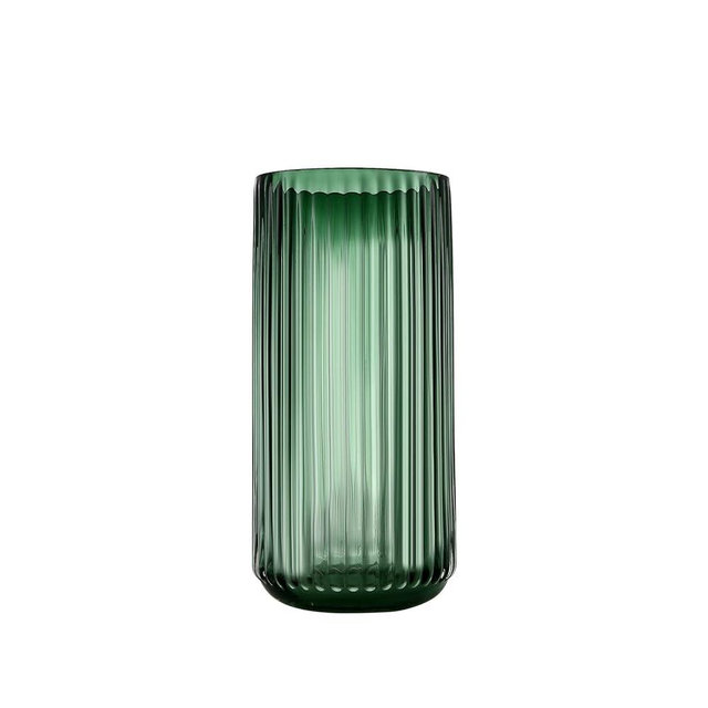 Dinyeo Small Cylinder Ribbed Green Glass Flower Vase for Farmhouse Dining Table Centerpieces Decor