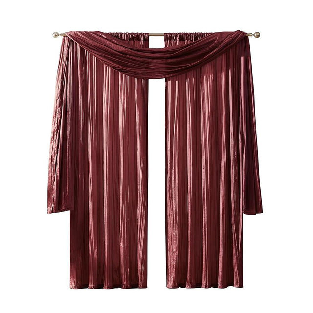 Elrene Home Fashions Athena Faux Crushed-Silk Window Curtain Panel and Valance Set, 52"x108" (2 Panels) & 1 Valance, Red