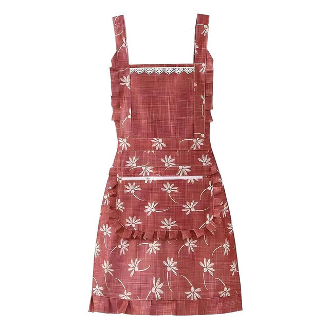 Nebesheii Stylish Women's Apron-Soft Cotton-Linen Cute Kitchen Apron with Zippered Cooking Pocket