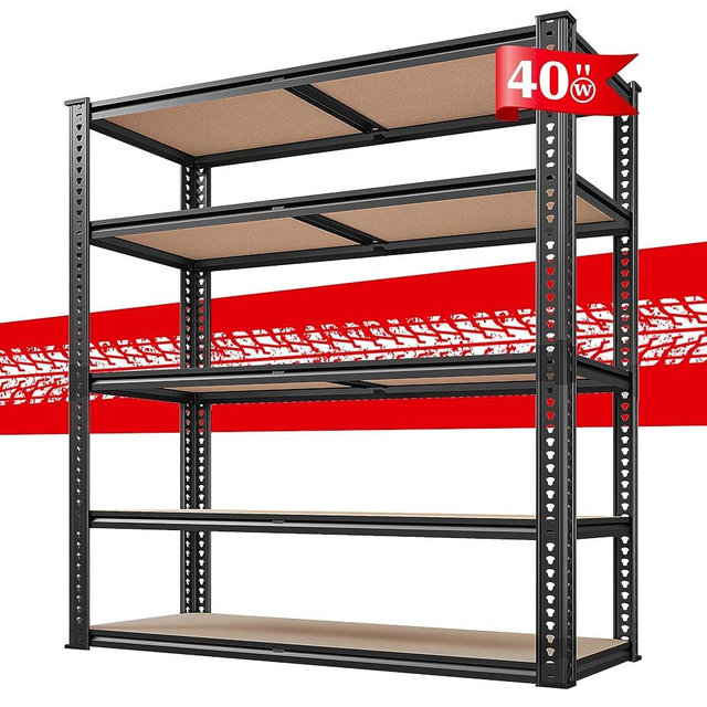 REIBII 72''H Garage Shelving Heavy Duty Storage Shelves 2500LBS 5 Tier Metal Shelves for Storage Adjustable Metal Shelving for Closet Pantry Shelf 72" H x 40" W x 19.7" D