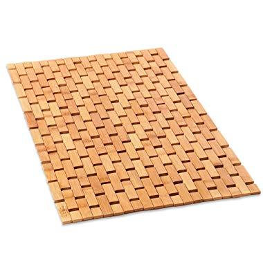 Natural Bamboo Wood Bath Mat: Wooden Door Mat/Kitchen Floor Rug - Bathroom Shower and Tub Mats