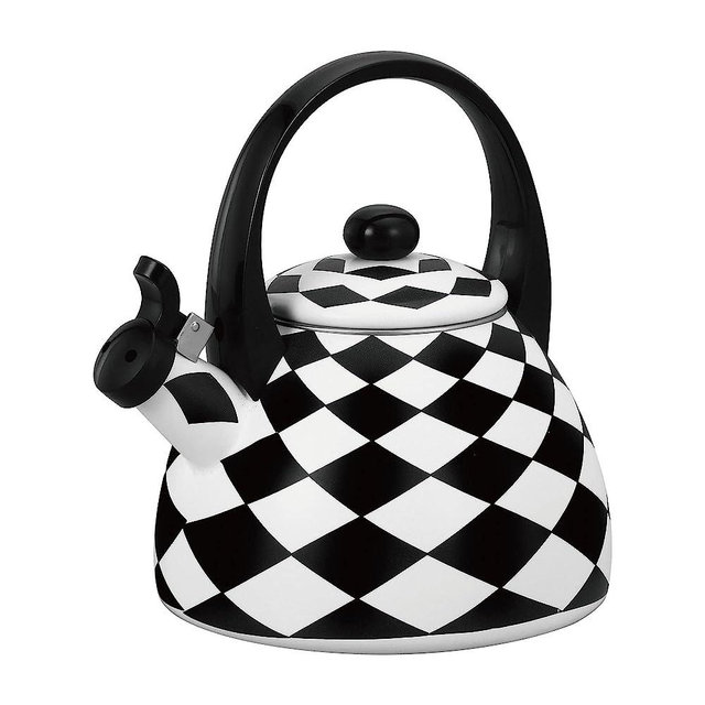 Whistling Tea Kettle for Stove Top Enamel on Steel Teakettle, Supreme Housewares Argyle Checker Pattern Tea Kettle Cute Kitchen Accessories Teteras (2.4 Quart, Black Diamond)