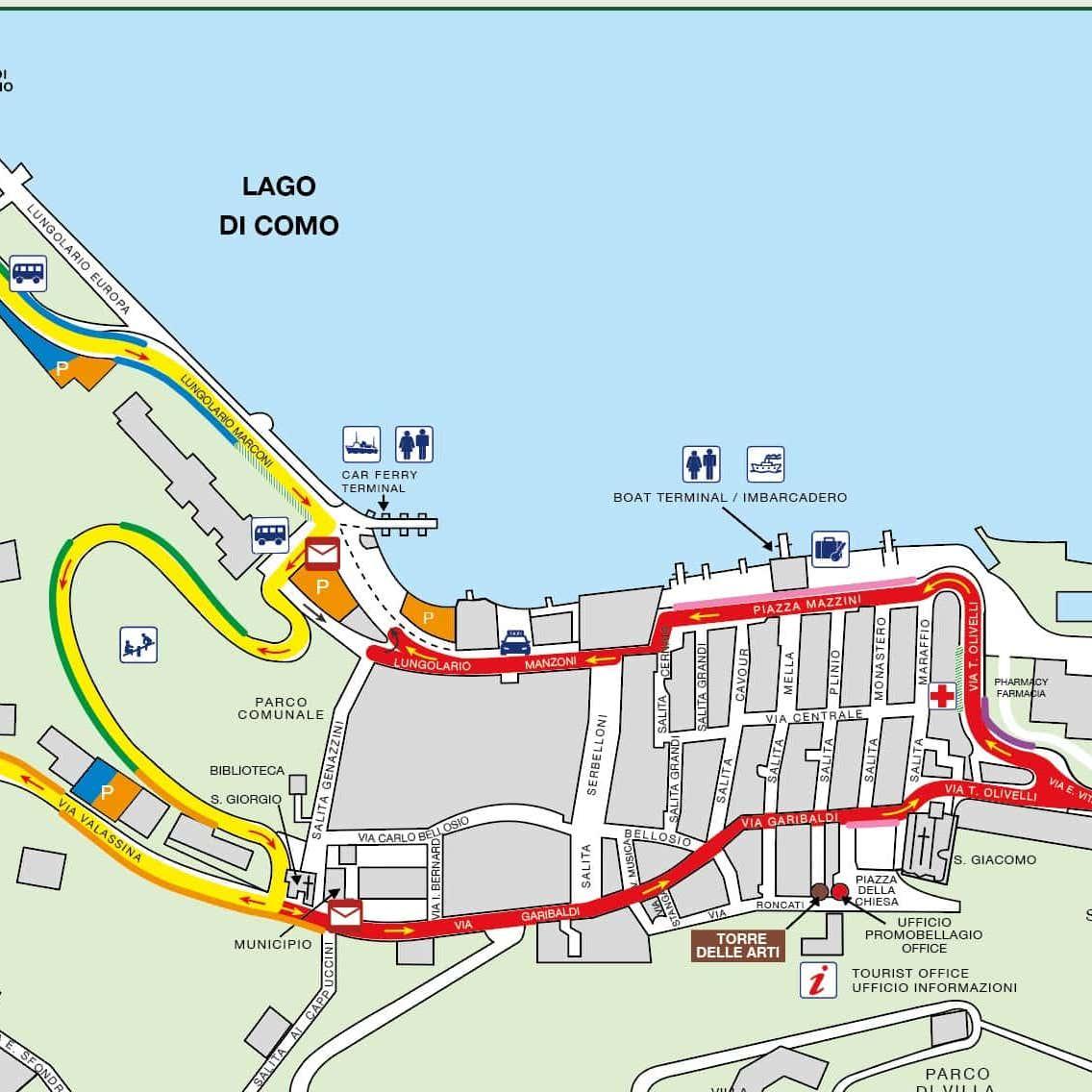 Map of the center of Bellagio. Must stay within this area.