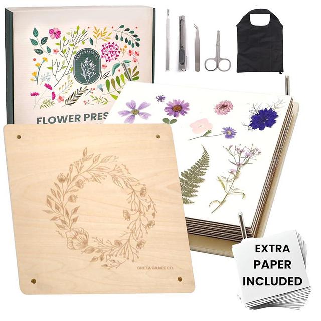 Extra Large Flower Press Kit | 11"x11" 10 Layers | Premium Wooden Flower Pressing Kit, Tools, & Storage Bag | DIY Pressed Flower Plant Preservation Kit | Great Gift | Crafting Kits for Adults & Kids