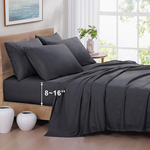 KKN King Size Sheets Set 6 Pieces, Comfy - Easily Fits Bed Sheet Set, Wrinkle-Resistant & Breathable Deep Grey Sheets King Size, Odor-Free King Size Bed Sheets