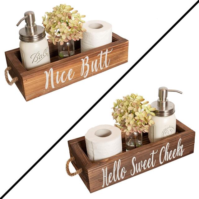 Nice Butt Bathroom Decor Box, 2 Sides - Funny Gift, Funny Toilet Paper Holder Perfect for Farmhouse Bathroom Decor, Toilet Paper Storage, Rustic Bathroom Decor, or Diaper Organizer (Brown)