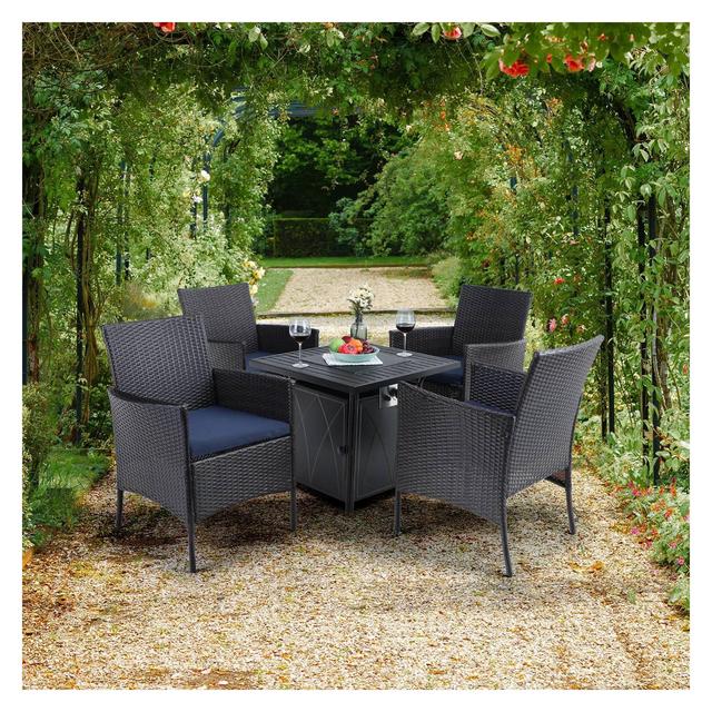 5pc Patio Set with Wicker Chairs & 28" Propane Gas Fire Pit Table - Captiva Designs