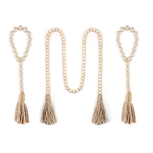 3 Pack Wood Bead Garland Rustic Tassels Farmhouse Beads for Farmhouse Wall Hanging Decor