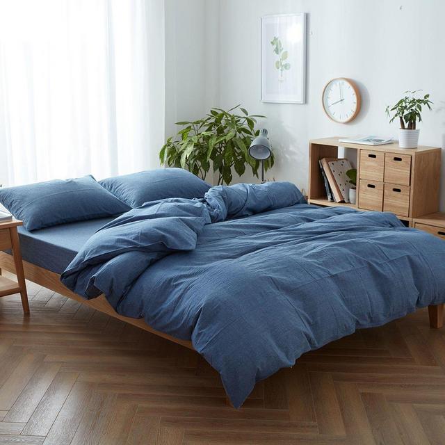 FACE TWO FACE 3-Piece Duvet Cover Queen,100% Washed Cotton Duvet Cover,Ultra Soft and Easy Care,Simple Style Bedding Set (Queen, Navy Blue)