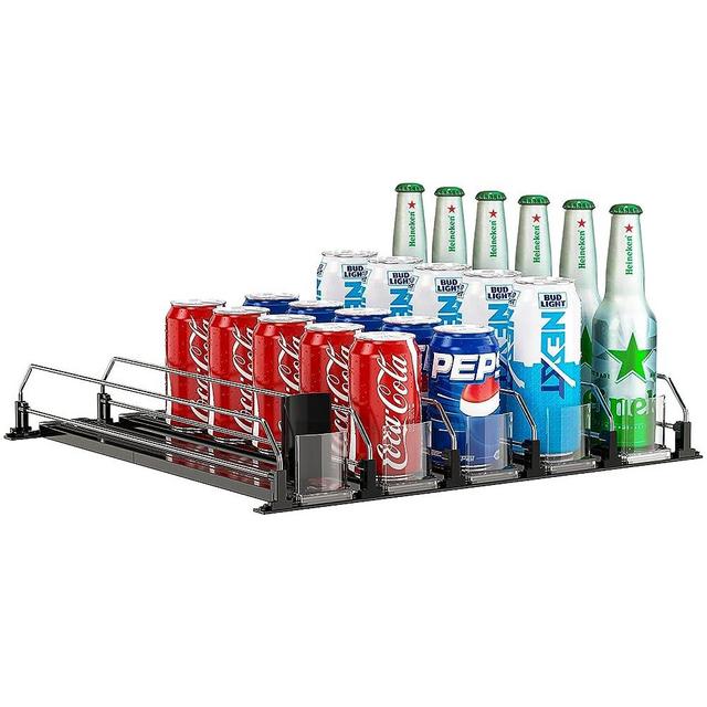 Soda Can Dispenser for Refrigerator,Self-Pushing Drink Organizer for Fridge, Width Adjustable Fridge Organization, Beer Pop Can Water Bottle Drink Dispenser for Fridge (15.1"D - 5 Rows) Black
