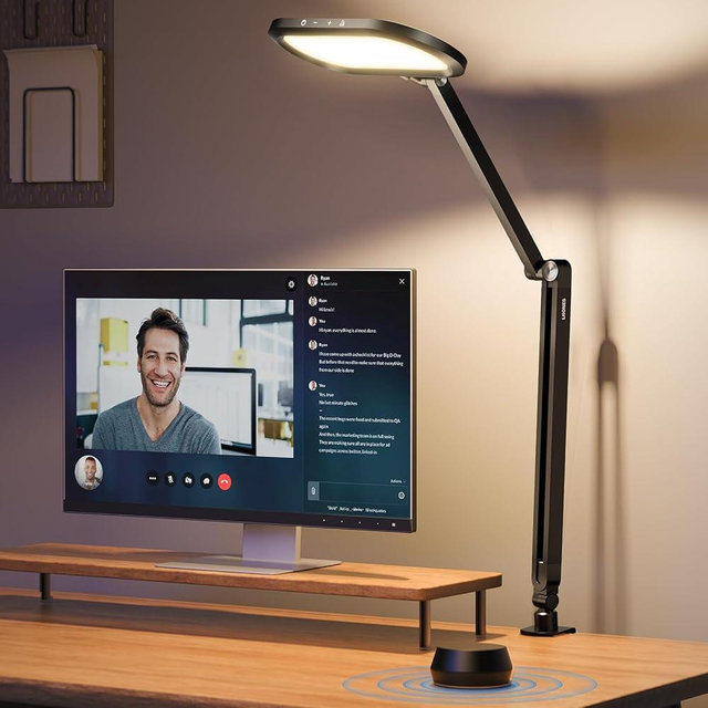 LitONES Led Desk Lamps for Home Office, Double-Sided Dimmable Desk Light with Clamp and Remote Control, Swing Arm Architect Desktop Lamp, Computer Light for Video Conference, Zoom Calls, Task, Craft