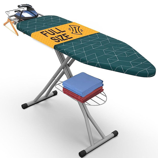 Xabitat Full Size Ironing Board 57" X 15" W/Wall Mount Hanger | Full Metal Construction| Built in Iron Caddy | Heat & Scorch Resistant Fabric | Cord Holder | Anti-Skid Feet | Heavy Duty| Easy to Fold