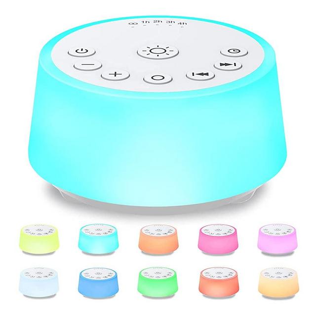 Color Noise Sound Machines with 10 Colors Night Light 25 Soothing Sounds and Sleep White Noise Machine 32 Volume Levels 5 Timers 3 Adjustable Brightness Memory Function for Adults Kids Baby (White)