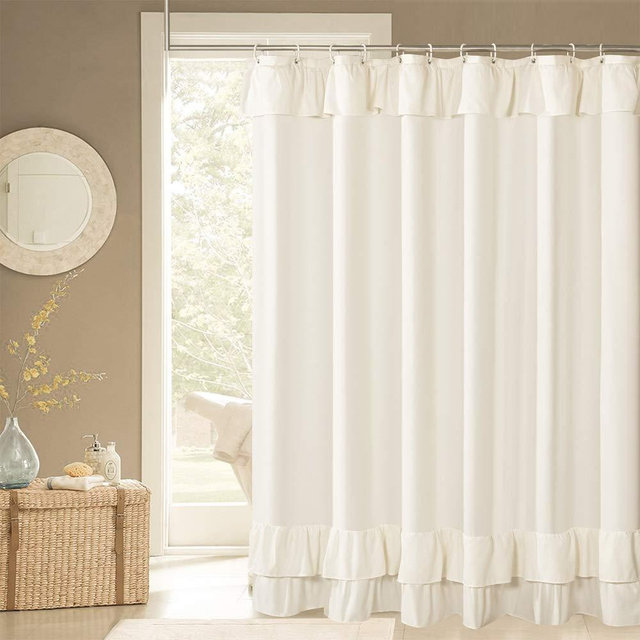 Ivory Ruffle Shower Curtain Farmhouse Fabric Cloth Shower Curtains for Bathroom 72x72 Inches,Standard Size