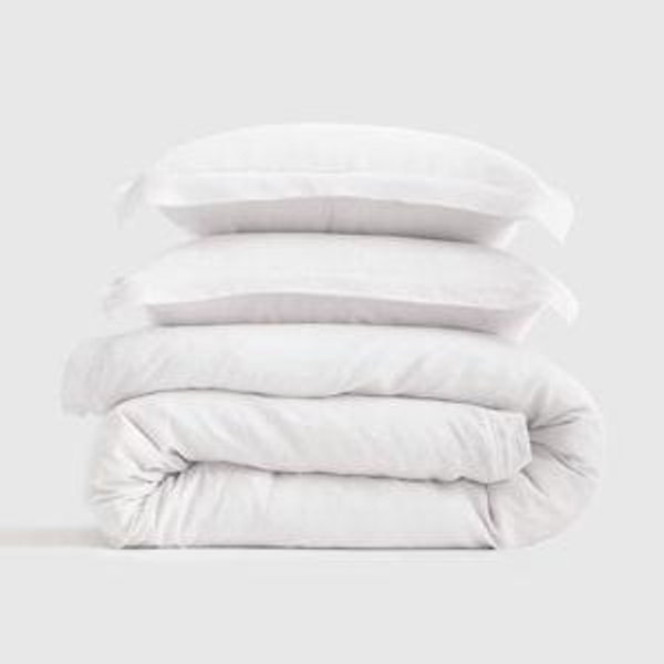 European Linen Double Flange Duvet Cover Set in WHITE, KING