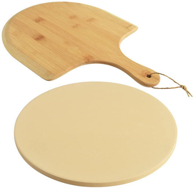 homEdge Pizza Stone Set, Heavy Duty Round Cordierite Baking Stone for Bread, Pizza, Thermal Shock Resistant Cooking Stone with Bamboo Pizza Peel Paddle for Oven and Grill-13 Inches (Diameter)
