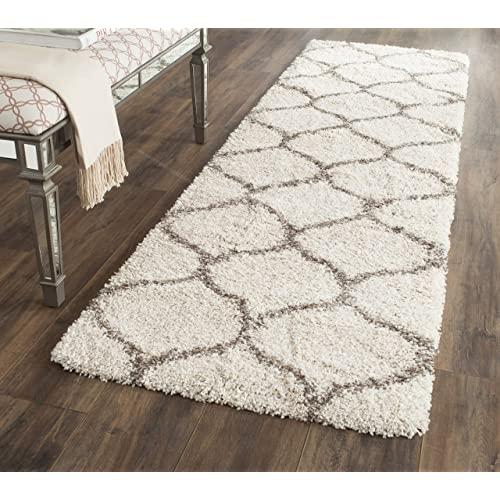 Safavieh Hudson Shag Collection SGH280A Moroccan Ogee 2-inch Thick Runner, 2' 3" x 10', Ivory/Grey