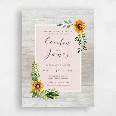 Blush, Grey Wedding Invitation - Sunnyridge Frame