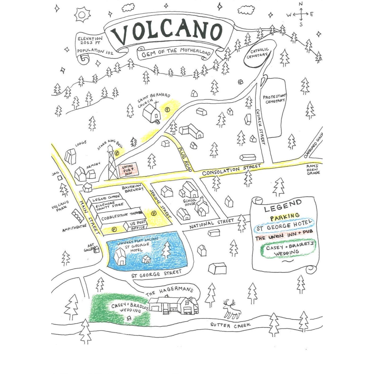 Map of Volcano highlighted with parking and event details