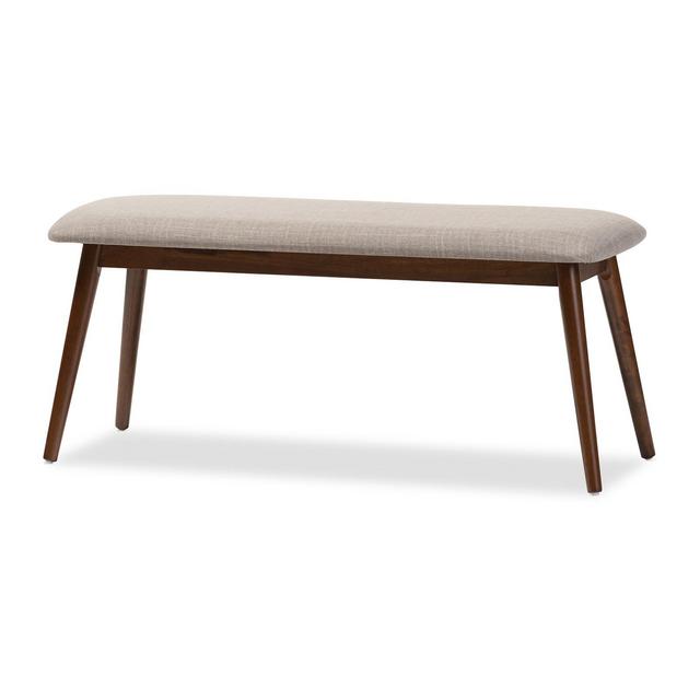 Flora Mid-Century Modern Light Gray Fabric & Oak Medium Brown Finishing Wood Dining Bench - Baxton Studio