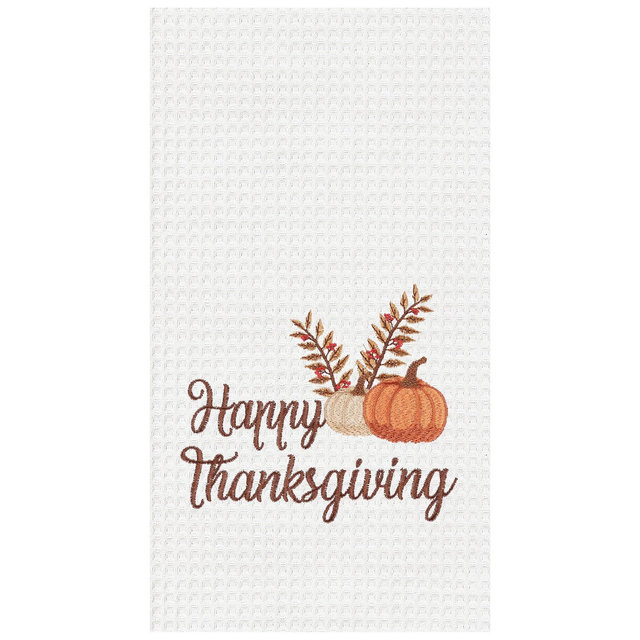 C&F Home Happy Thanksgiving Embroidered Waffle Weave Kitchen Towel Set of 2