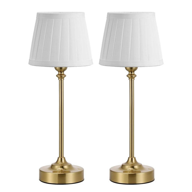 Cordless Table Lamps Rechargeable Set - 2 Pack Gold 4000mAH Battery Operated Lamps for Decor, 3000K Stepless Dimming Touch Wireless Lamp for Bedroom, Dining Table, Living Room, White Pleated Shade