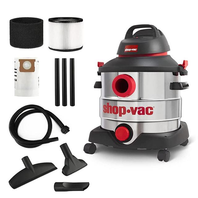 Shop-Vac 8 Gallon 6.0 Peak HP Wet/Dry Vacuum, Stainless Steel Tank, Portable Shop Vacuum with Multifunctional Attachments for Jobsite, Garage & Workshop. 5989400