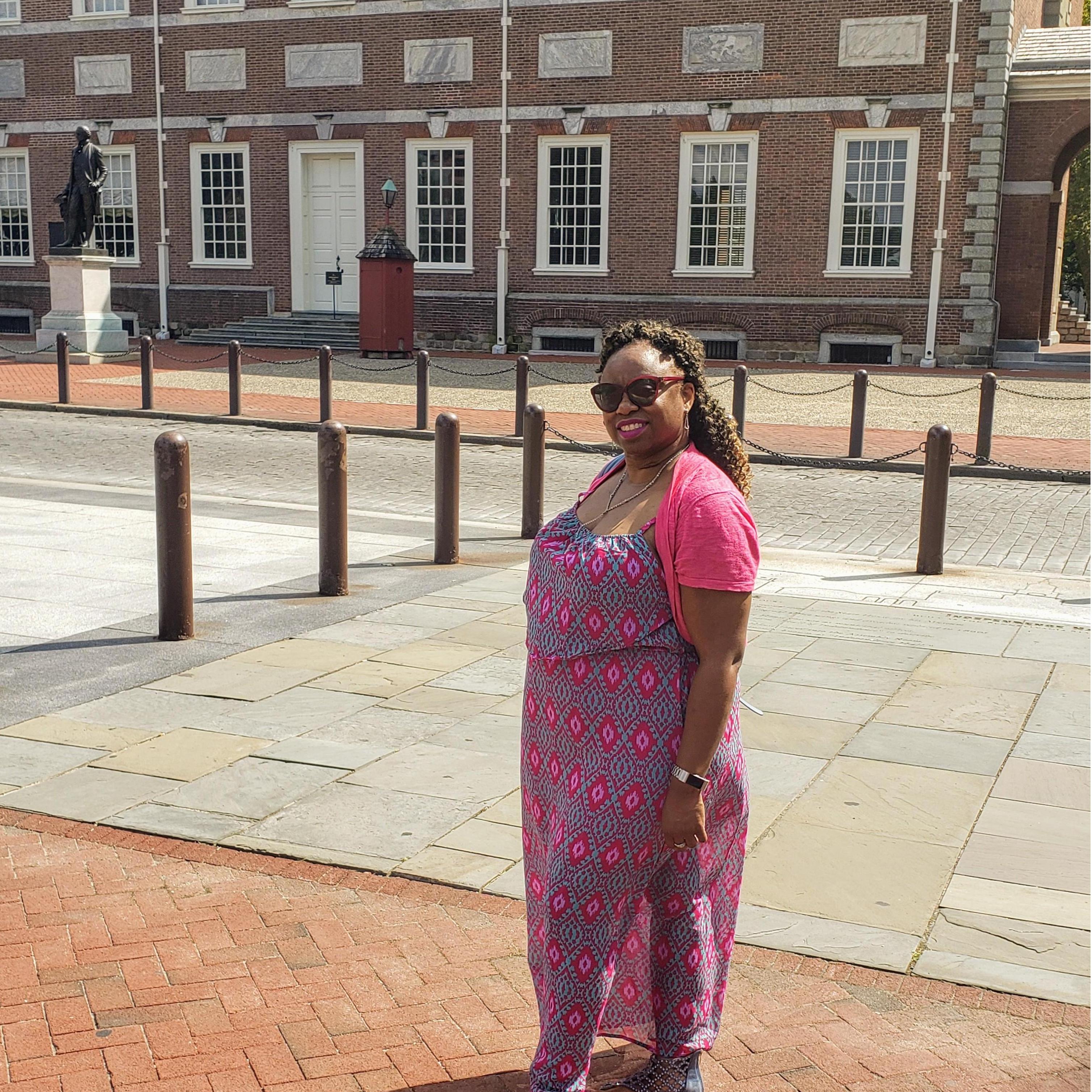 Outside at the Liberty Bell in Philadelphia, PA.