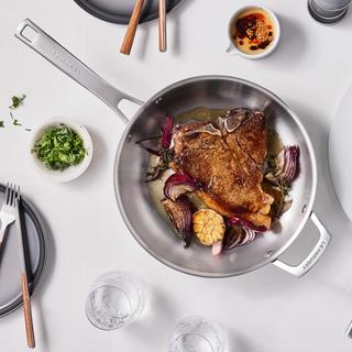 Essential Stainless Steel Frying Pan with Helper Handle