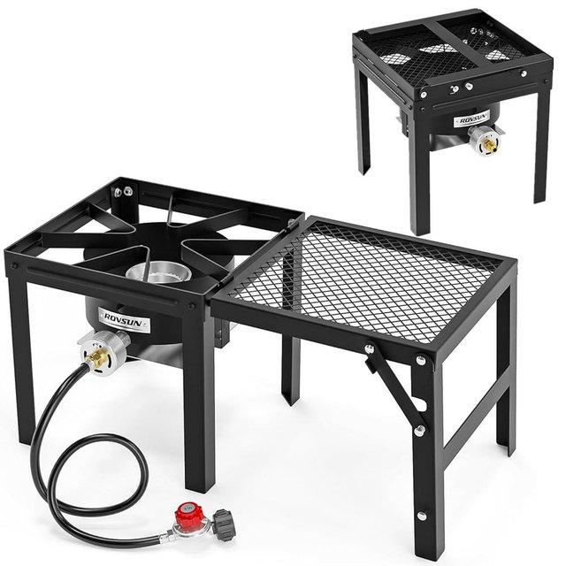 ROVSUN Portable Propane Gas Stove with Detachable & Foldable Side Rack, Single Burner Camp Stove Cooker for Outdoor Backyard Cooking, Camping, Tailgating, Canning, Frying Turkey & Boiling Seafood
