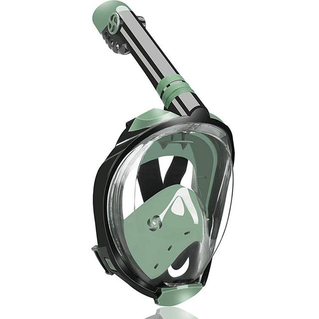 QingSong Full Face Snorkel Mask, Snorkeling Gear with Camera Mount, Foldable 180 Degree Panoramic View Anti-Fog Anti-Leak, Snorkeling Set for Kids Adults