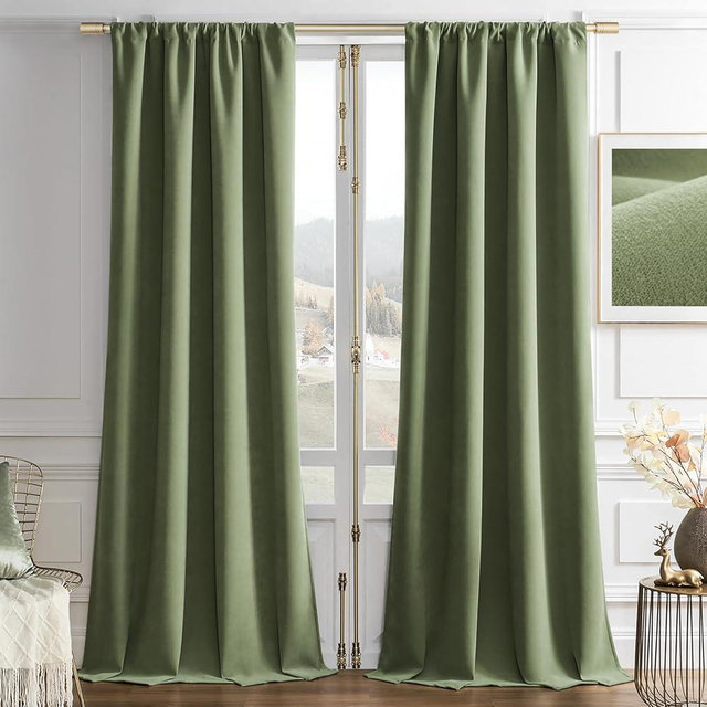 Joydeco Coconut Green Velvet Curtains 96 Inches 2 Panels, Luxury Thermal Insulated Soft Green Blackout Curtains for Bedroom & Living Room, Room Darkening Velvet Drapes, Rod Pocket (52W x 96L)