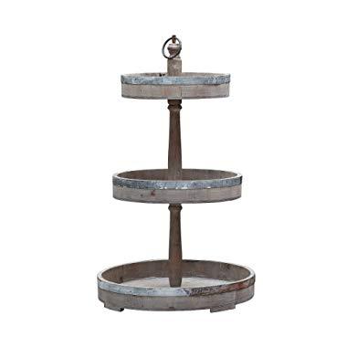 Creative Co-op Decorative Wood & Tin Three Tier Tray, Brown