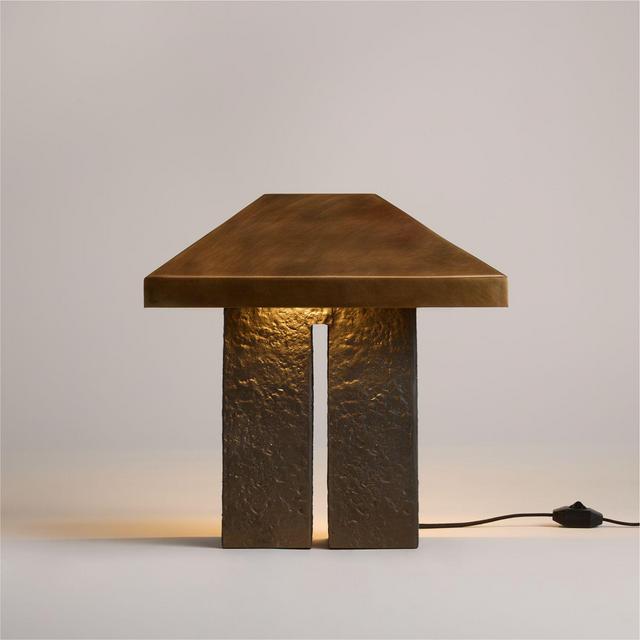 Brutalist Metal Table Lamp with Metal Shade 18.5"