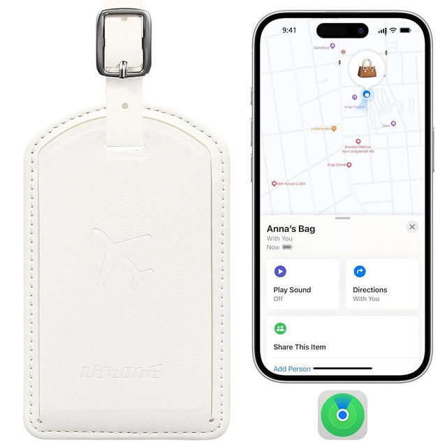 Luggage Tags Built-in Anti-Loss Tracker, Luxury Leather Luggage Tags for Suitcase, Travel Bags, Backpacks, Travel Organizer for Lost Baggage Prevention (Creamy White)